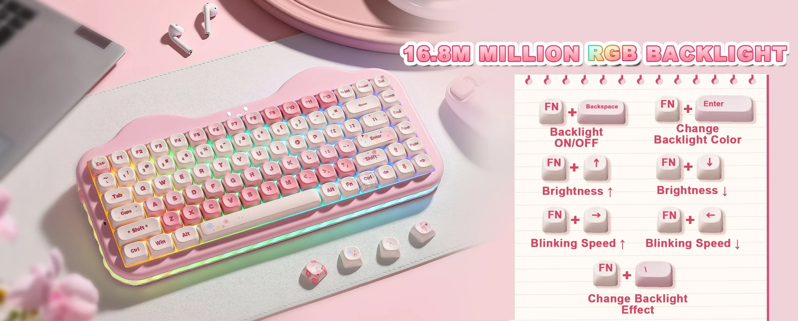 YUNZII C75 Pink Wireless Mechanical Keyboard, 75% Creamy Hot Swap RGB Keyboard, Gasket Mount Cute Cake Design for Win/Mac/Gaming