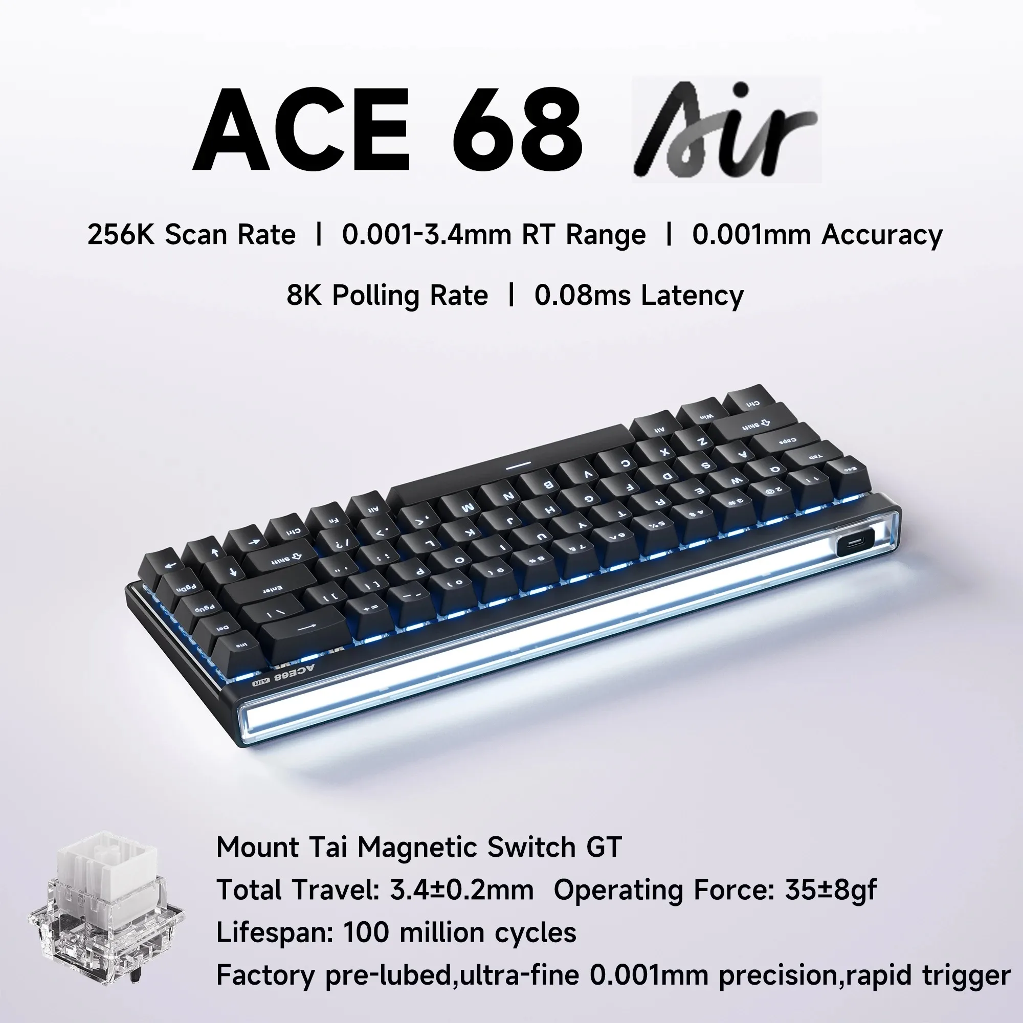 S95e9c4a7e7bd48039dbb30a033390d80m.webp Mchose Ace68 Air Gaming Keyboard Hall Effect 0.001mm Rapid Trigger 8K+256K Polling Rate Dynamic RGB Light Box Magnetic