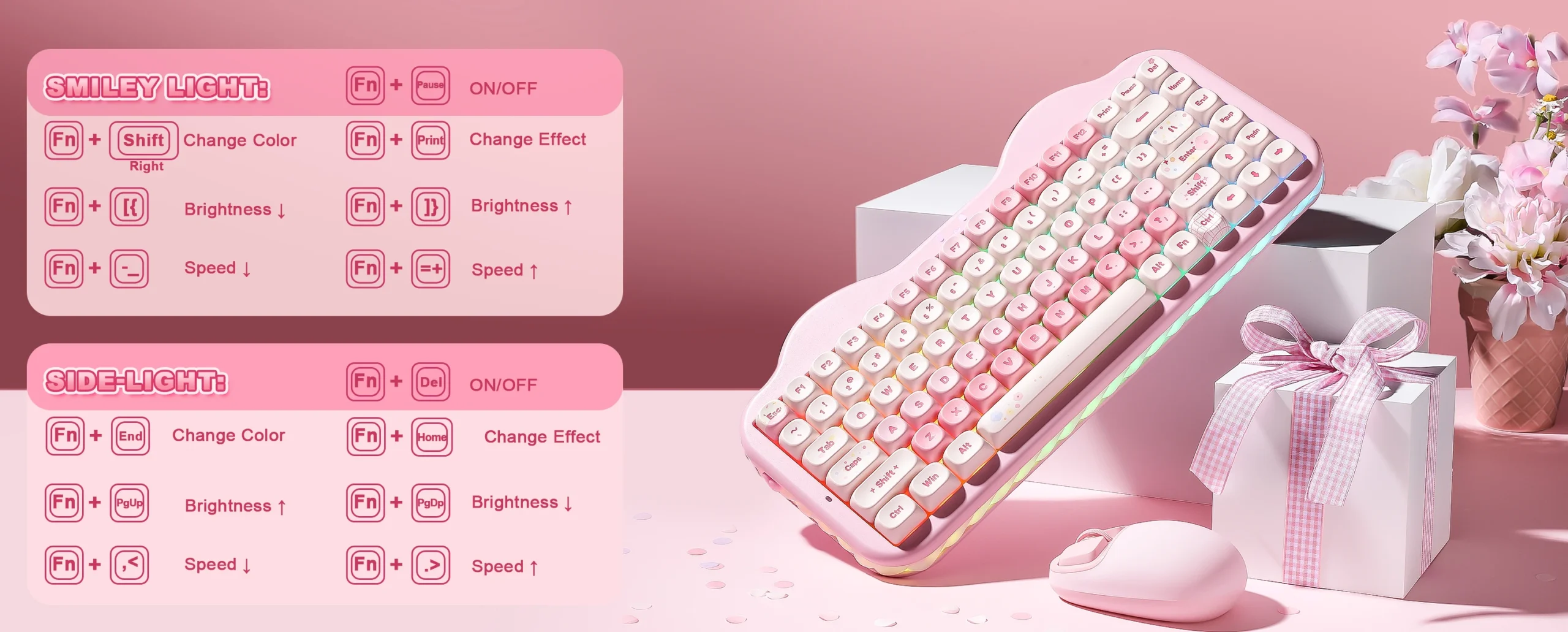 YUNZII C75 Pink Wireless Mechanical Keyboard, 75% Creamy Hot Swap RGB Keyboard, Gasket Mount Cute Cake Design for Win/Mac/Gaming