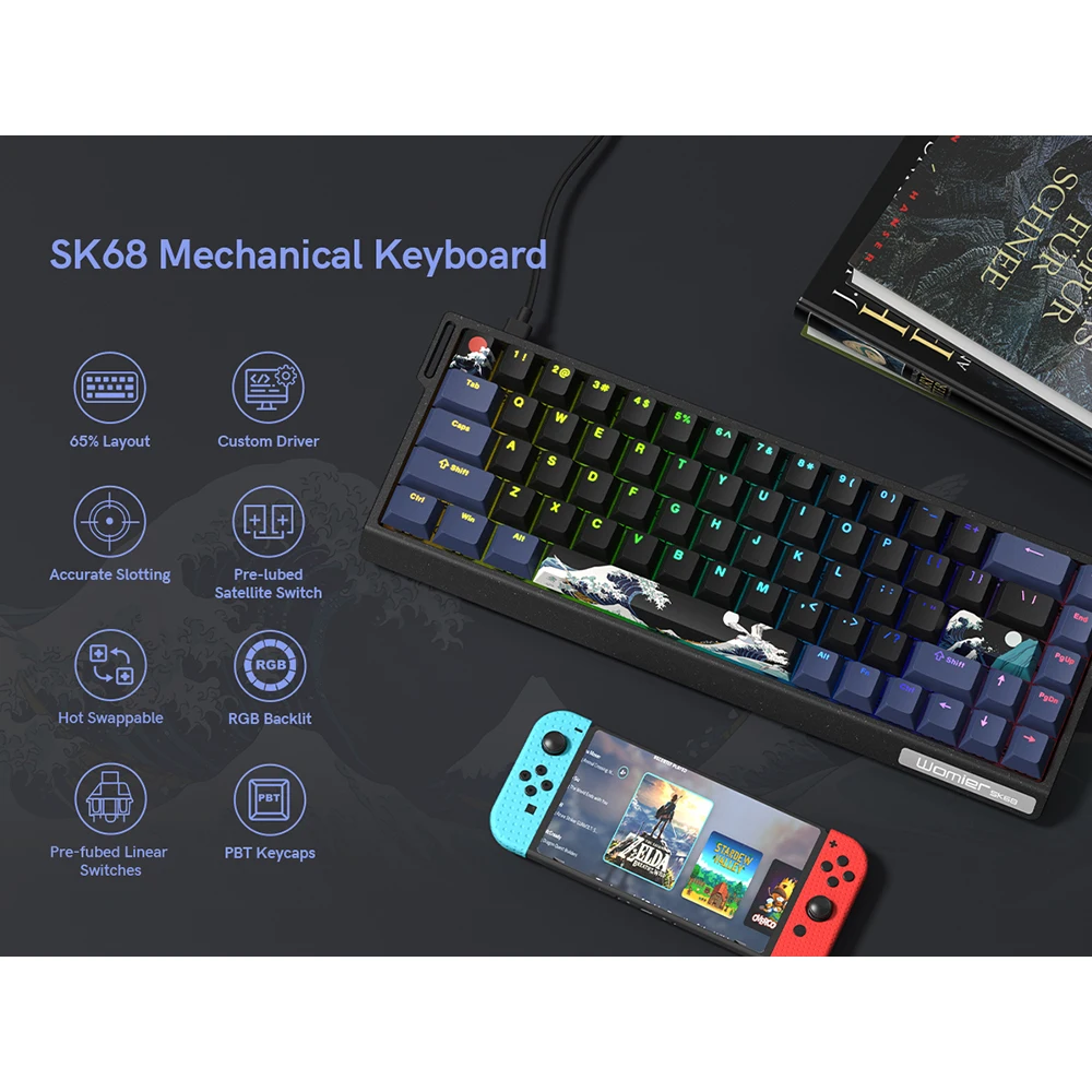 Womier SK68 Black Coral Sea Gaming Mechanical Keyboard QMK Wired Comic 65% Gasket Mount Hot Swap RGB Keyboard for Win/Mac