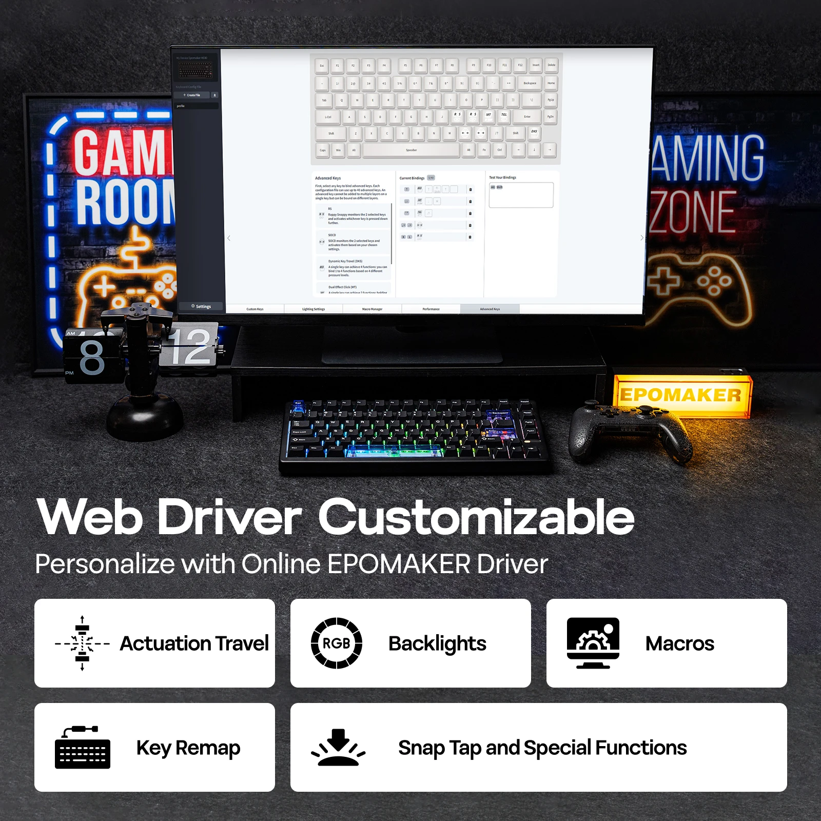 EPOMAKER HE80 75% Compact Layout Gasket Wired Hall Effect Magnetic Mechanical Keyboard DKS SOCD Adjustable Actuation RGB Backlit