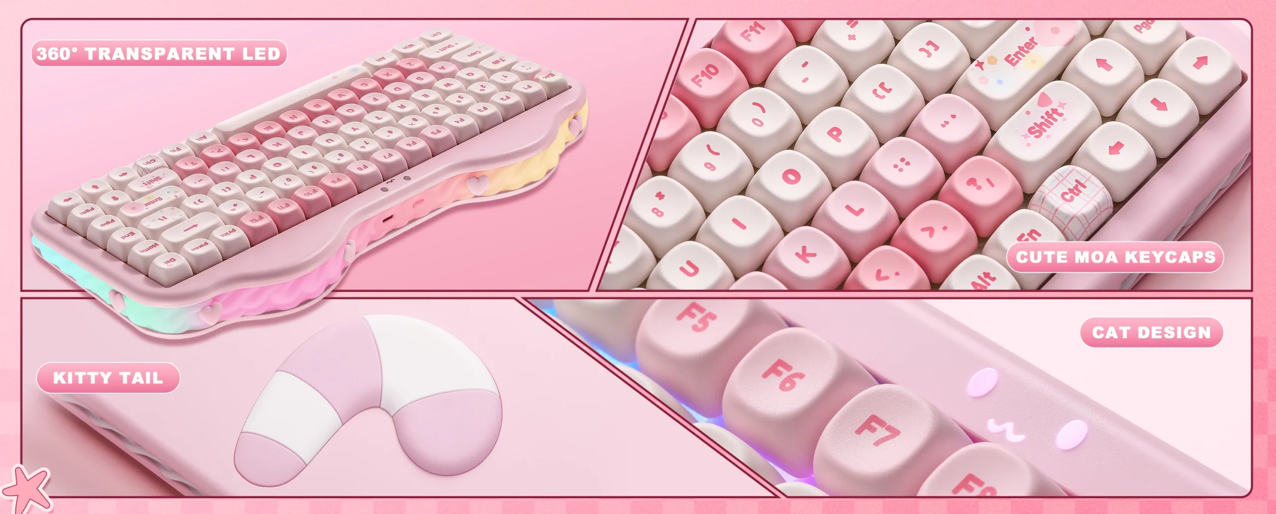 YUNZII C75 Pink Wireless Mechanical Keyboard, 75% Creamy Hot Swap RGB Keyboard, Gasket Mount Cute Cake Design for Win/Mac/Gaming