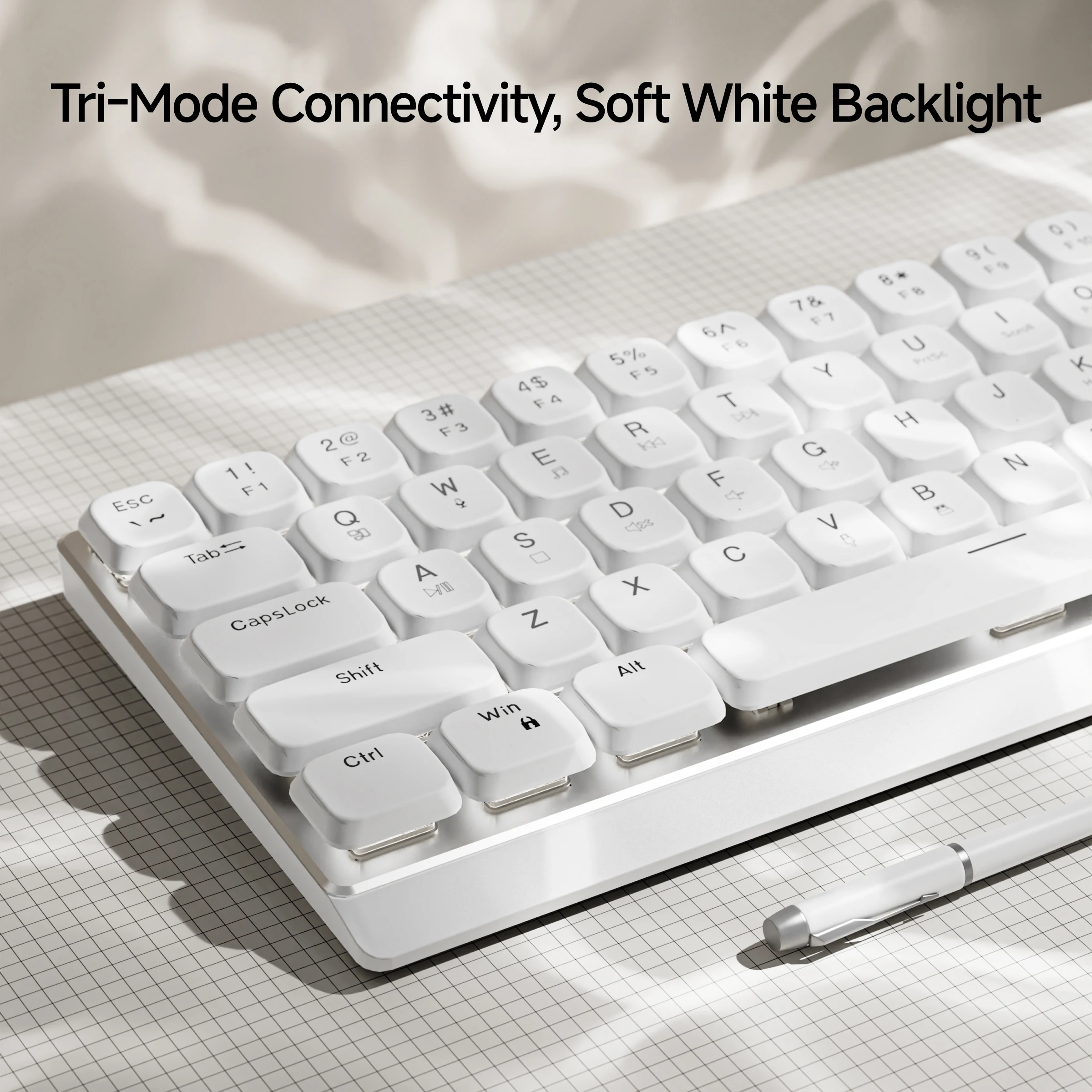 EWEADN Tri-Mode Ergonomic Wireless Gaming Keyboard,BT/2.4G/Wired,Low Profile Switch,Screen Display,Silent,Knob, for PC/Laptop