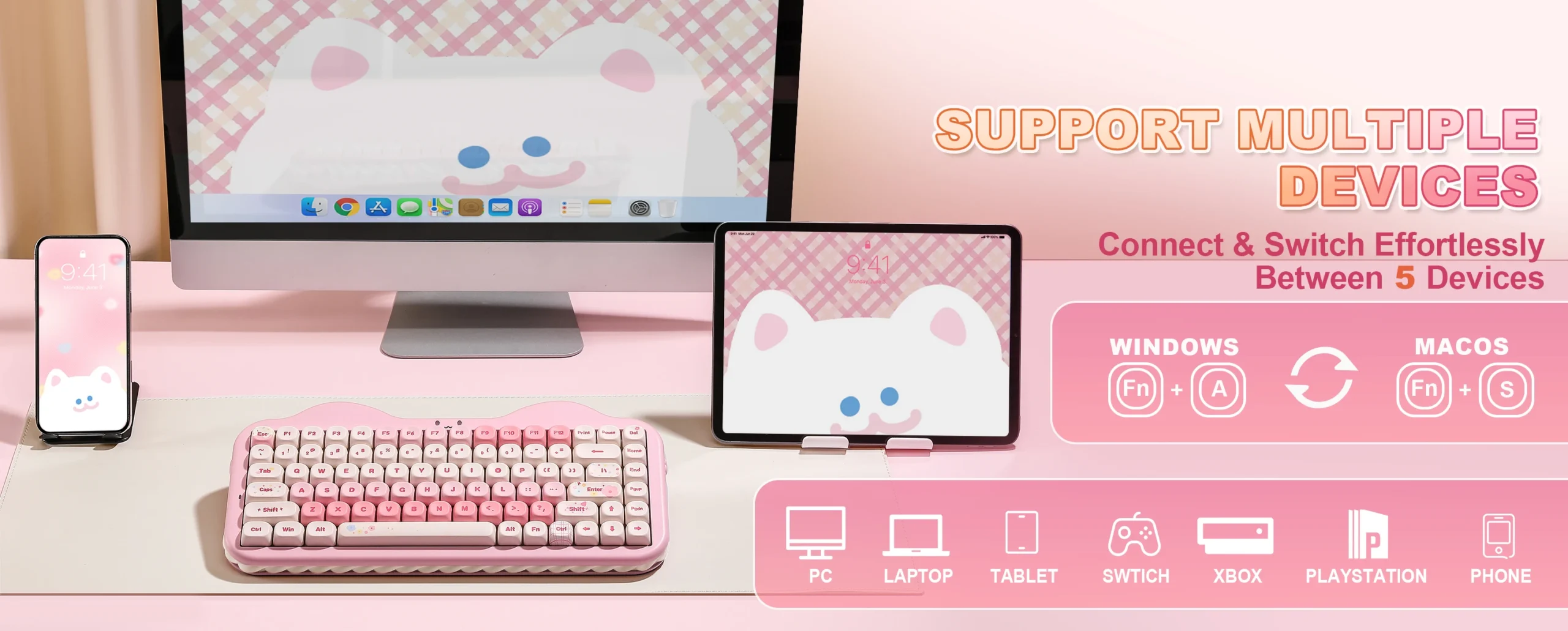 YUNZII C75 Pink Wireless Mechanical Keyboard, 75% Creamy Hot Swap RGB Keyboard, Gasket Mount Cute Cake Design for Win/Mac/Gaming