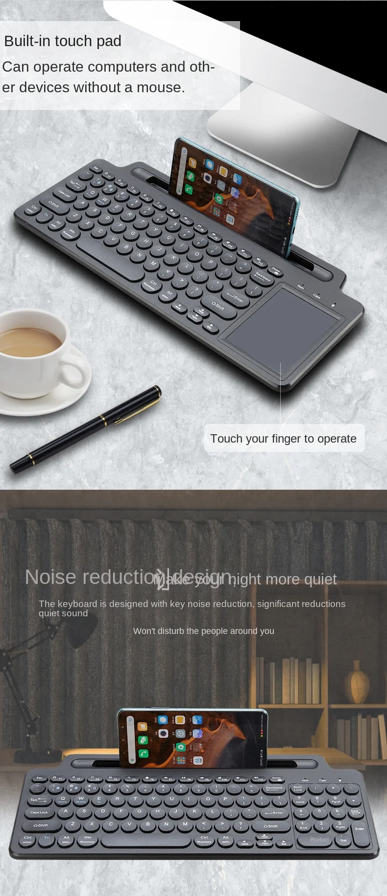 KLW MLD-569 3 In 1 Bluetooth And 2.4G Wireless With Slot  Intelligent Touchpad Keyboard For Tablet Computer Mobilephone