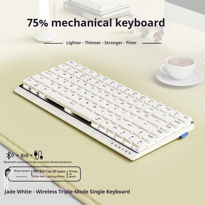 EWEADN MK84 Low-Profile Mechanical Gaming Keyboard, Wireless Bluetooth Tri-mode, Portable, Stylish Design for Gaming & Office