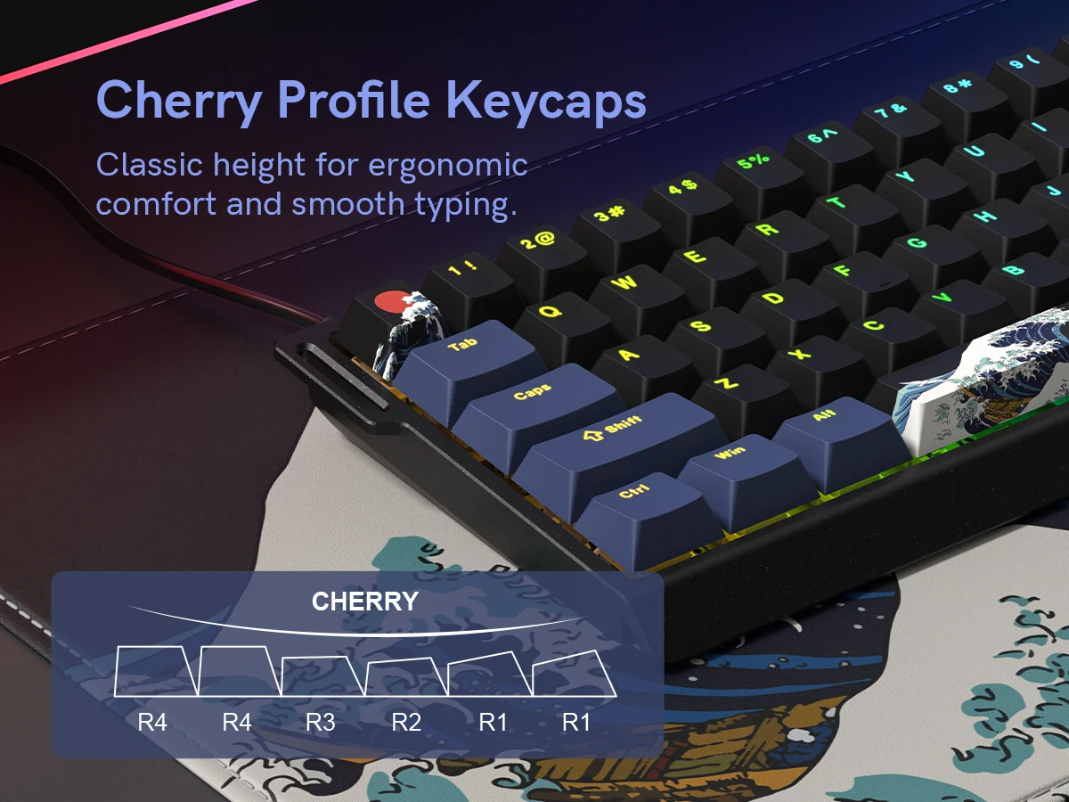 Womier SK68 Black Coral Sea Gaming Mechanical Keyboard QMK Wired Comic 65% Gasket Mount Hot Swap RGB Keyboard for Win/Mac