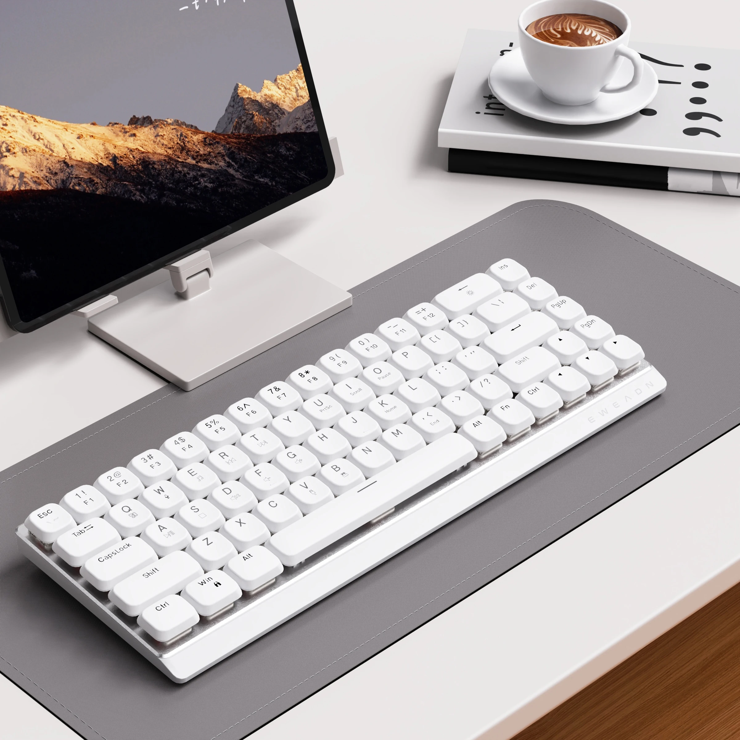 EWEADN Tri-Mode Ergonomic Wireless Gaming Keyboard,BT/2.4G/Wired,Low Profile Switch,Screen Display,Silent,Knob, for PC/Laptop