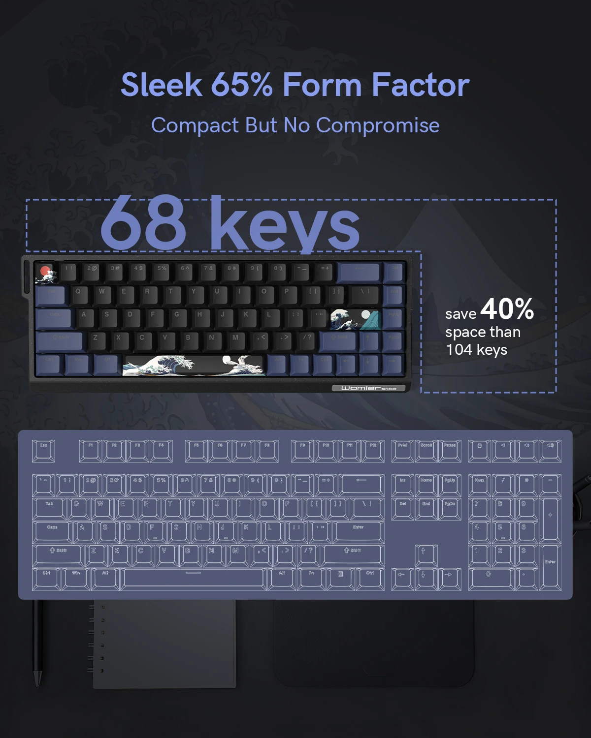 Womier SK68 Black Coral Sea Gaming Mechanical Keyboard QMK Wired Comic 65% Gasket Mount Hot Swap RGB Keyboard for Win/Mac