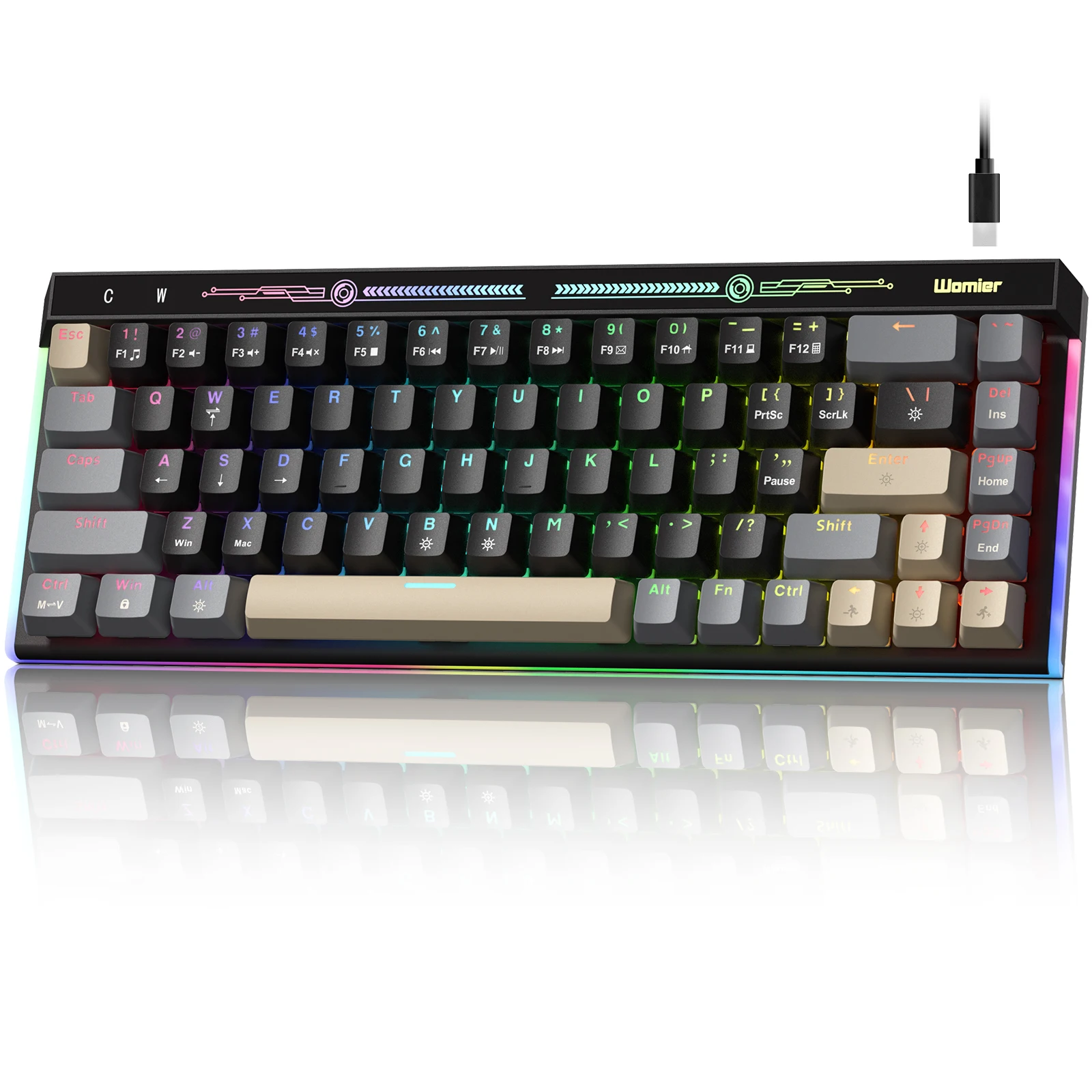 Womier VK75 Wired Mechanical Keyboard 75% Custom Hotswap with Knob RGB Backlit Gasket Mount Gaming Keyboard Double Linear Switch