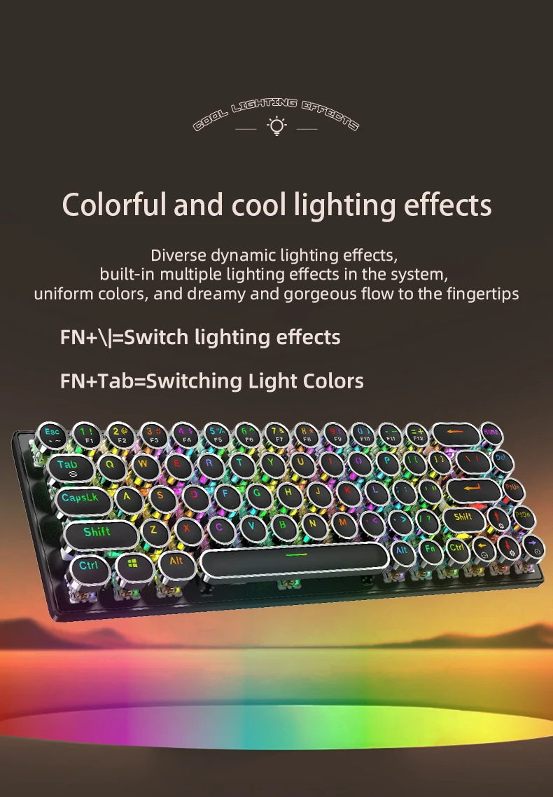 DK68 Punk Mechanical Keyboard Wireless APAYADO Dynamic RGB Lighting,68Keys Bluetooth Tri-Mode Connection,Full-key Hot-Swap