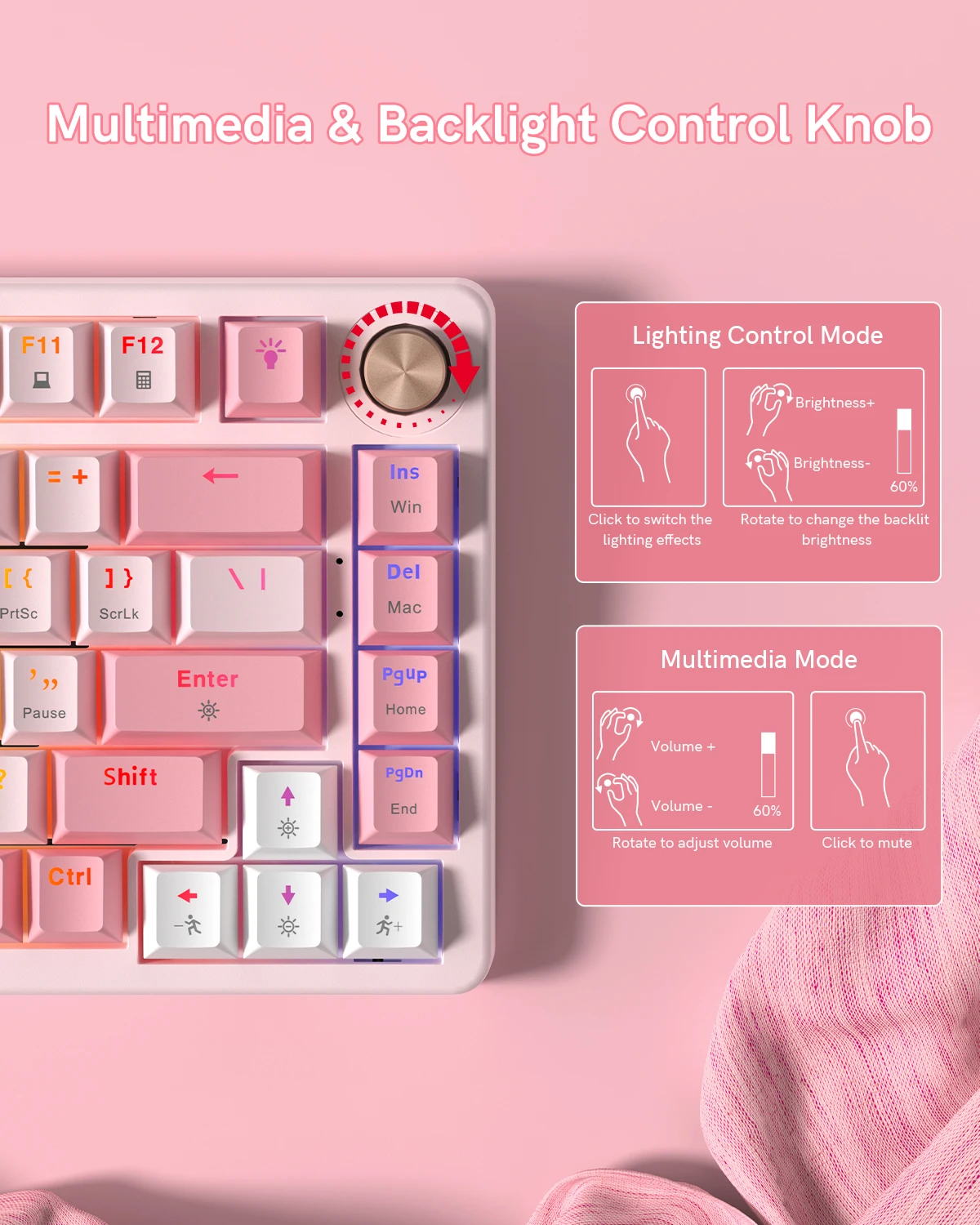 Womier VK75 Wired Mechanical Keyboard 75% Custom Hotswap with Knob RGB Backlit Gasket Mount Gaming Keyboard Double Linear Switch