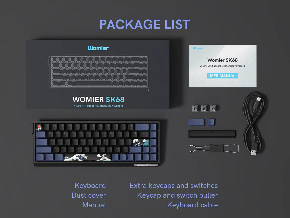 Womier SK68 Black Coral Sea Gaming Mechanical Keyboard QMK Wired Comic 65% Gasket Mount Hot Swap RGB Keyboard for Win/Mac