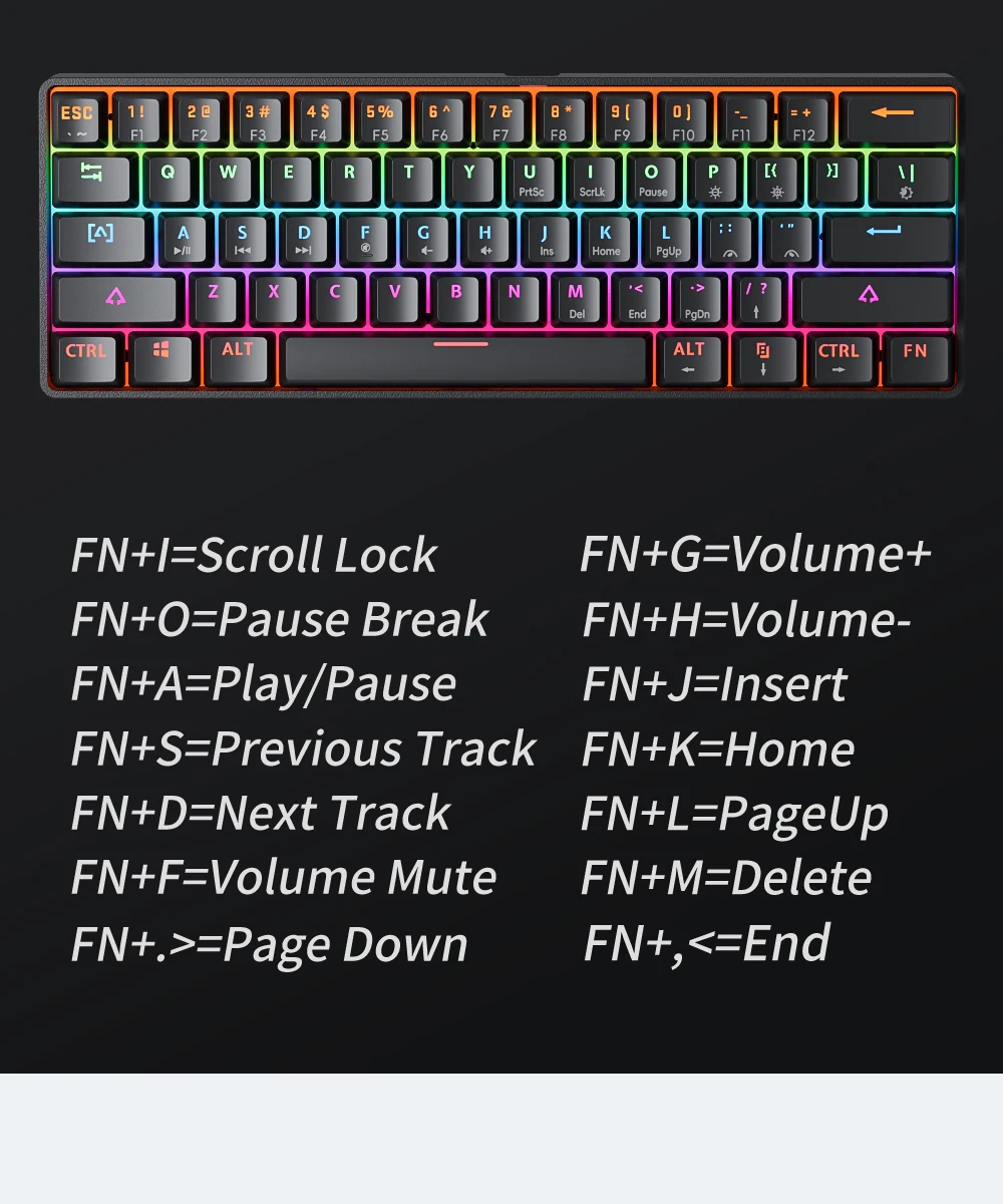 MUCAI MK61 USB Gaming Esports Mechanical Keyboard Red Axis 61 Key Wired Detachable Cable RGB Backlight Hot Swap