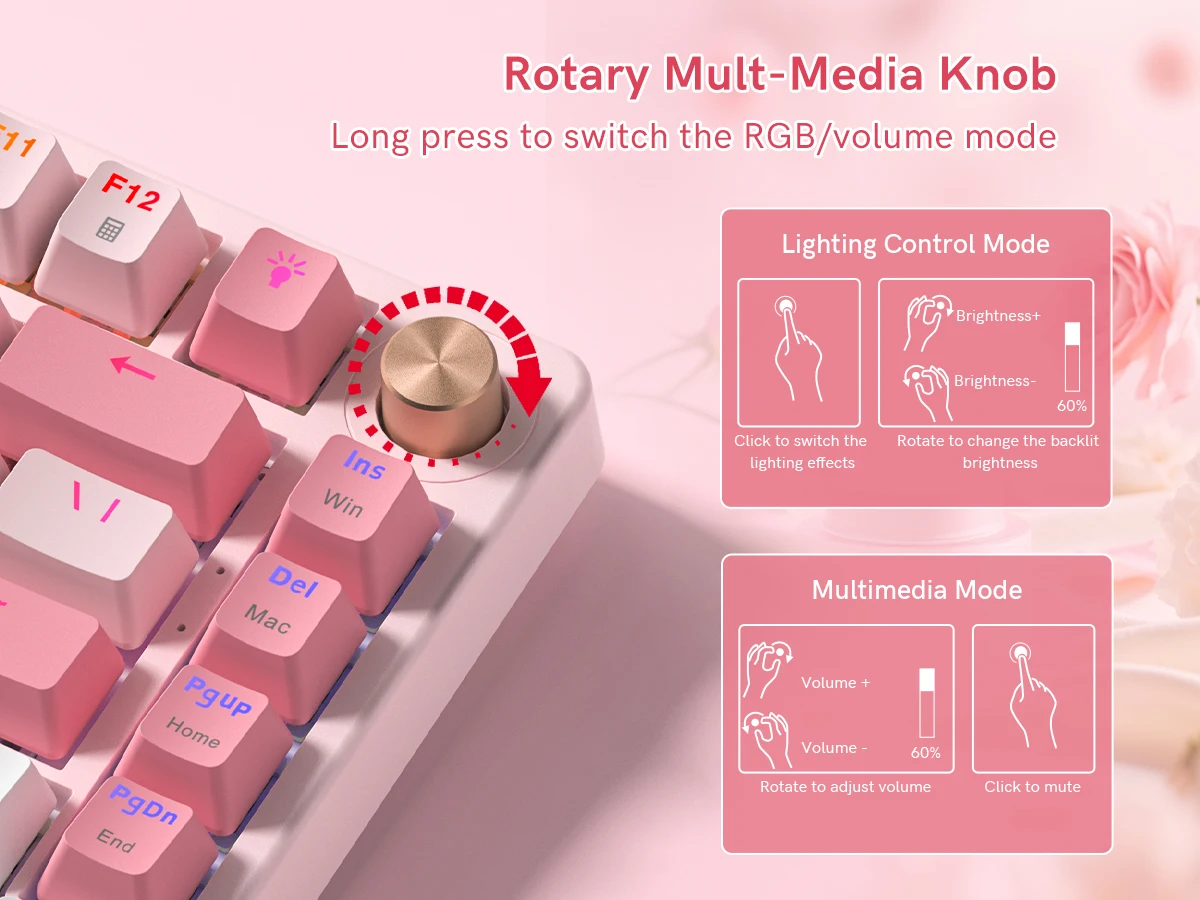 Womier VK75 Wired Mechanical Keyboard 75% Custom Hotswap with Knob RGB Backlit Gasket Mount Gaming Keyboard Double Linear Switch