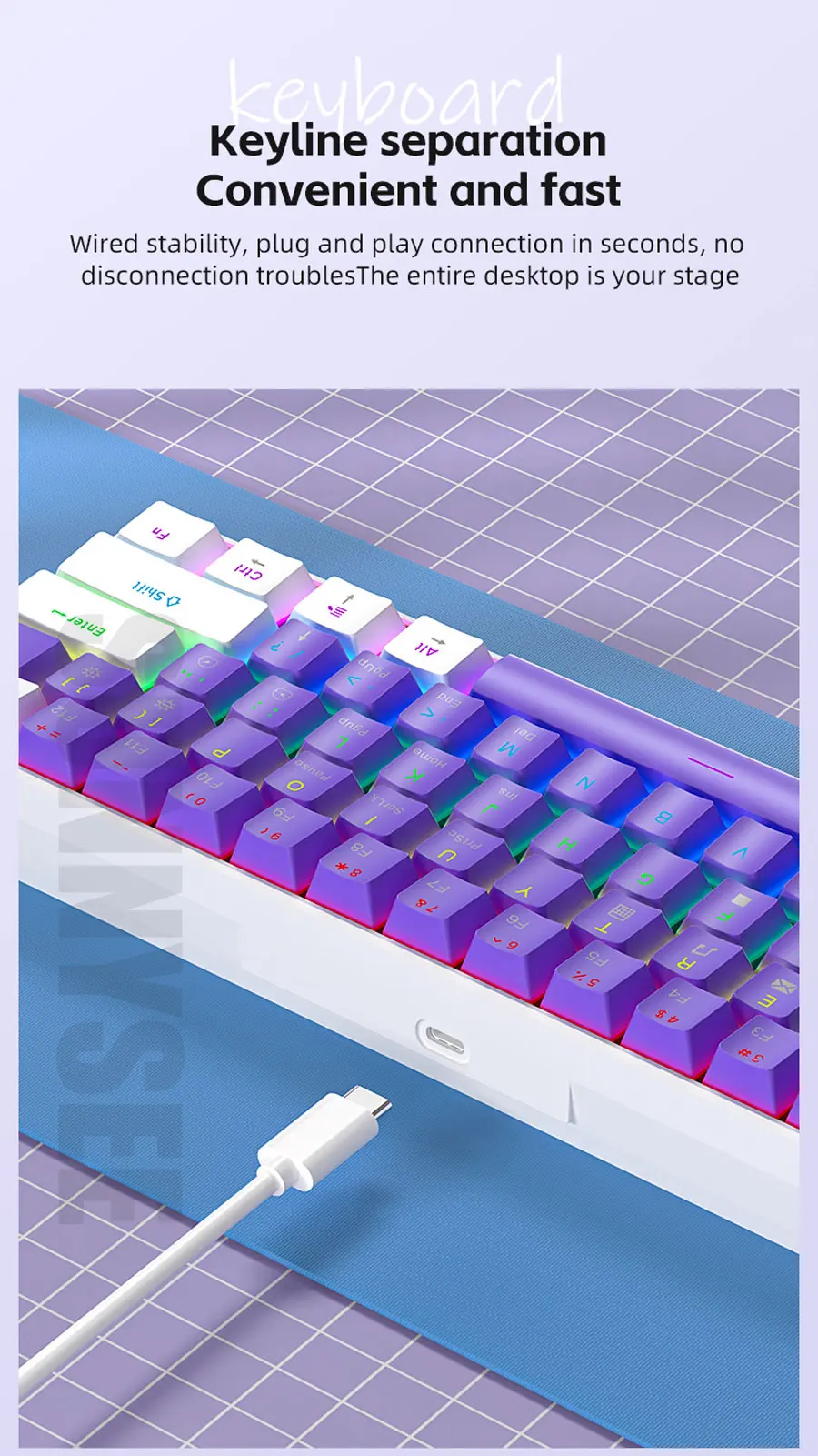 K61 Wired Mechanical Keyboard 10 Kinds of Colorful Lighting Gaming and Office For Microsoft Windows and Apple IOS System