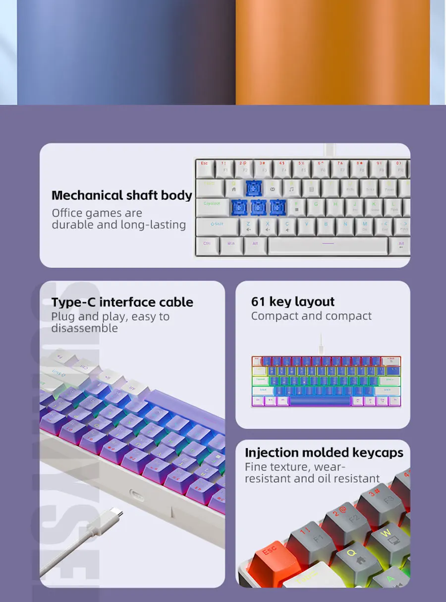 K61 Wired Mechanical Keyboard 10 Kinds of Colorful Lighting Gaming and Office For Microsoft Windows and Apple IOS System