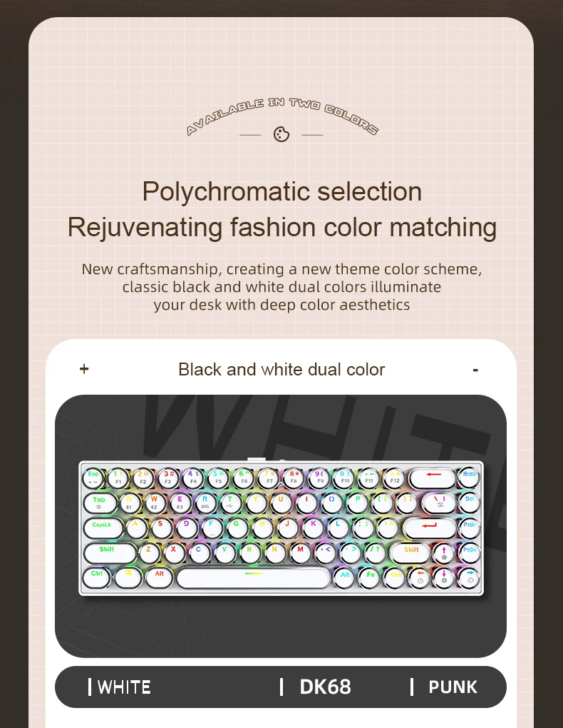 DK68 Punk Mechanical Keyboard Wireless APAYADO Dynamic RGB Lighting,68Keys Bluetooth Tri-Mode Connection,Full-key Hot-Swap