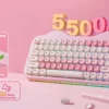 YUNZII C75 Pink Wireless Mechanical Keyboard, 75% Creamy Hot Swap RGB Keyboard, Gasket Mount Cute Cake Design for Win/Mac/Gaming