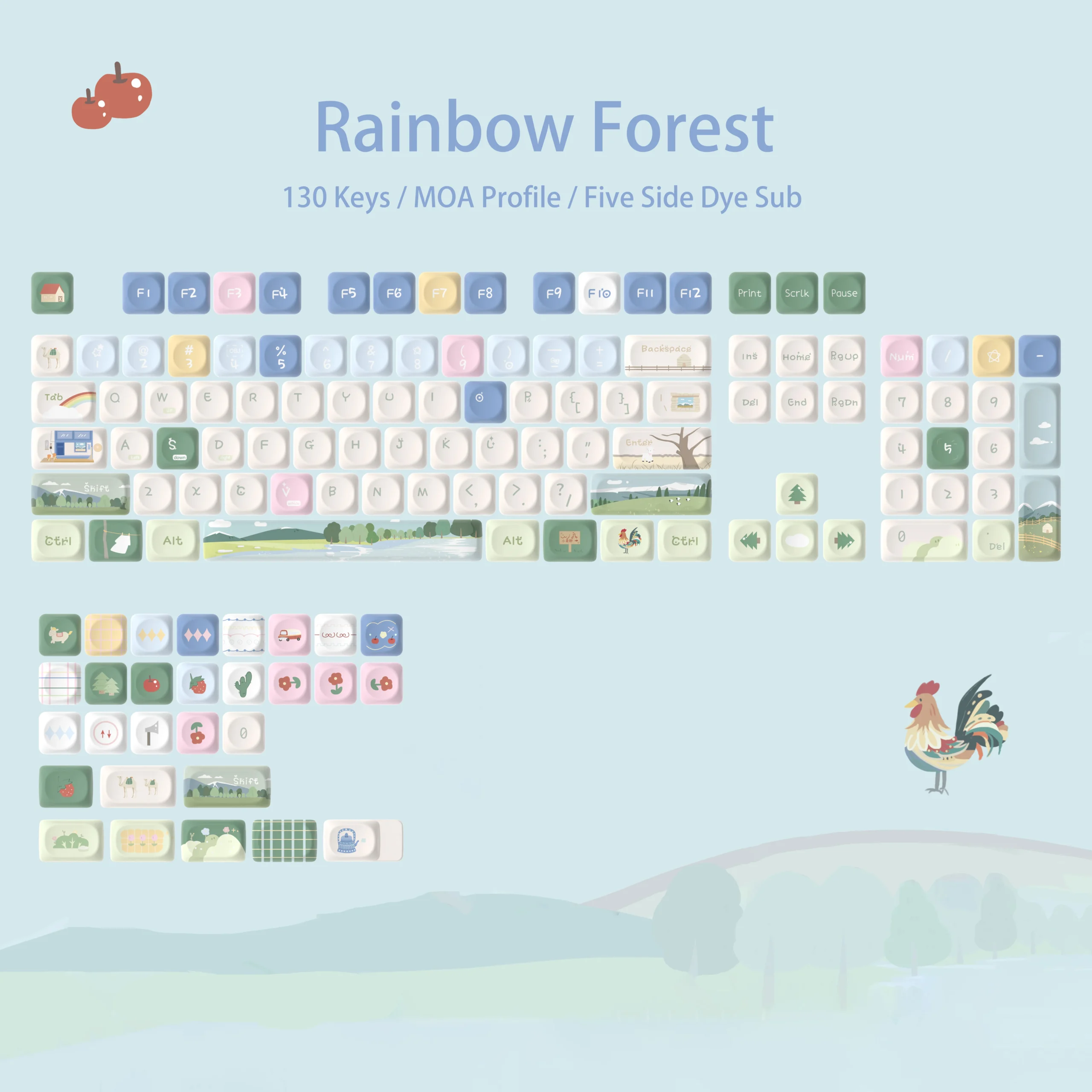 MOA Profile PBT Key caps White Milky Way Five Sided Dye Sublimation Keycaps for Cherry Gateron MX Switches Mechanical Keyboard