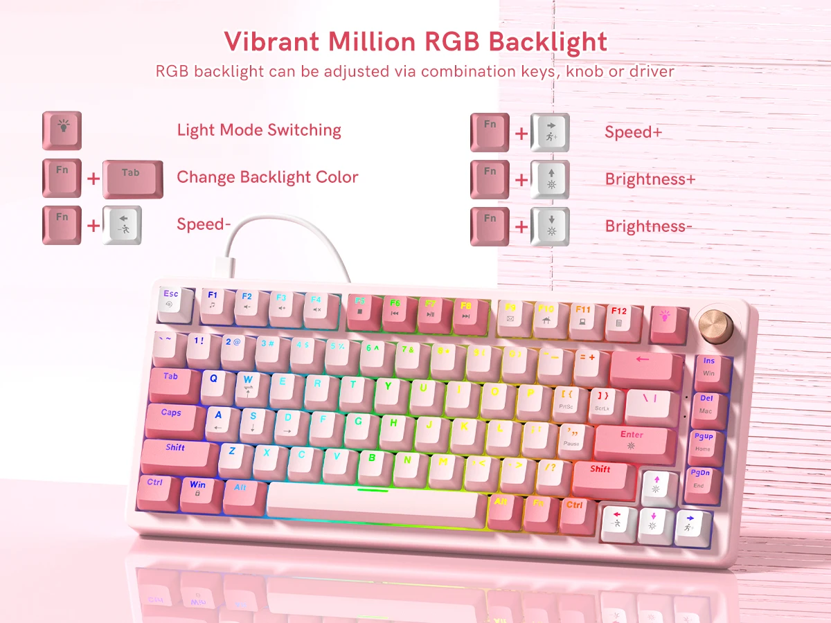 Womier VK75 Wired Mechanical Keyboard 75% Custom Hotswap with Knob RGB Backlit Gasket Mount Gaming Keyboard Double Linear Switch